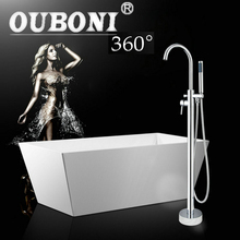 OUBONI Standing Floor Mounted Bathtub Mixer Tap Faucet hand Shower Tub Polished Chrome Floor Stand Bathtub Faucet 2024 - buy cheap