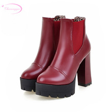 Chainingyee leisure round toe ankle boots elastic platform white red yellow black high-heeled platform women's riding boots 2024 - buy cheap