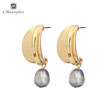 Amaiyllis 2019 Chic White Gray Natural Freshwater Pearl Stud Earrings For Women Party Metal Geometric C Shaped Post Earrings 2024 - buy cheap