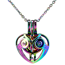 C808 Rainbow Color Heart Owl Bead Pearl Cage Necklace Pendant Aroma Essential Oil Diffuser Fun Gift 2024 - buy cheap