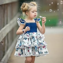 Hot Sale Baby Girls Dress Cute Toddler Kids Girl's Fashon Cake Dress Printed Blue Color Princess Sweet Dress Clothes 2024 - buy cheap