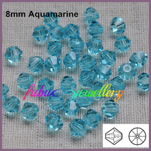 Free Shipping! 144pcs/Lot,  AAA Chinese Top Quality 8mm Aquamarine Crystal Bicone Beads 2024 - buy cheap