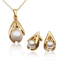 2015 Fashion Pearl Jewelry Sets For Women KC White Gold Silver Crystal Earrings Necklace Set Wedding Accessories Jewellery 2024 - buy cheap