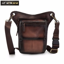 Casual Original Leather Men Fashion Small Travel Messenger Sling Bag Design Waist Belt Pack Phone Pouch Drop Leg Bag 211-4-db 2024 - buy cheap