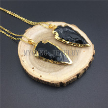 MY0843 COLLAR COLGANTE obsidiana negra de flecha, collar de piedra de gemas de punta de flecha de revestimiento dorado con cadena de oro kolye 2024 - compra barato