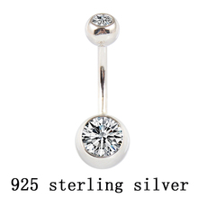 Real 925 sterling silver belly button ring clear double zircon stones body jewelry ball navel bar piercing jewelry free shipping 2024 - buy cheap