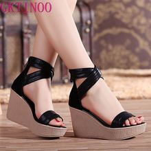 Fashion Women Sandals Summer Wedges Women's Sandals Platform Genuine Leather Open Toe High-heeled Women Shoes Female 2024 - buy cheap