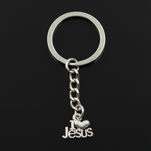 Fashion 30mm Key Ring Metal Key Chain Keychain Jewelry Antique Bronze Silver Color Plated I Love Jesus 15x13mm Pendant 2024 - buy cheap