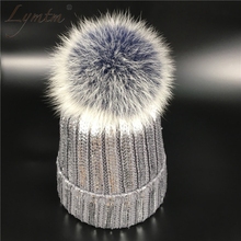 Natural Fur Pompon Elastic Hat Thick Winter for Women Cap Beanie Hats Knitted Cashmere Wool Caps Female Skullies Beanies 2024 - buy cheap