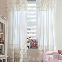 Free shipping ruffles cake layers rod pocket curtain for living room white pink шторы lotus leaf edge princess cortinas 2024 - buy cheap