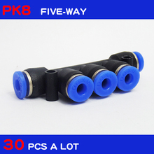 Frete grátis 30 pçs acessórios pneumáticos pk, 8mm 5-way empurrar em conector de junção rápida, pk8 2024 - compre barato