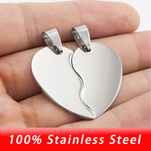 Stainless Steel Half Hearts Pendant Heart Blank Mirror High Polish Tag Puzzle Split Heart Charms Wholesale 50pairs 2024 - buy cheap