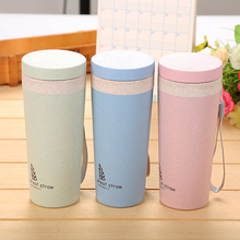 Double Layer Wheat Water Bottle Portable Cups With Lid Friendly Milk Coffee Tea MUG Tea Cup Home Office Travel Sports Drinkware 2024 - buy cheap