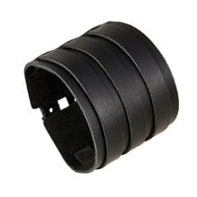 Black Wide Genuine Leather Double Layers Punk Wrap Bracelets For Men Women New Arrival Adjustable Bracelets Bjioux 2024 - buy cheap