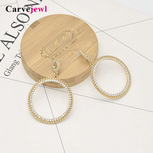Carvejewl círculo duplo gota redonda balançar brinco simulado pérola cristal strass coreano grande design brinco para jóias femininas 2024 - compre barato