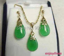 Free Shipping>>18KGP Green stone Drop Pendant Necklace Earrings set t 2024 - buy cheap