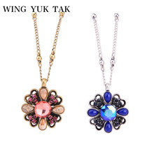 wing yuk tak Ethnic Blue Flower Necklaces Pendants For Woman Fashion Romantic Acrylic Chokers Necklace Statement Jewelry 2024 - buy cheap