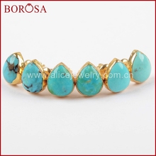 BOROSA 5Pairs Gold Color Natural Turquoises Stud Earrings, Water Drop Shape 100% Natural Blue Stone Stud Earrings Jewelry G0433 2024 - buy cheap