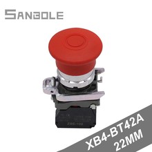 Interruptor de botón de Tipo de Bloqueo automático, interruptores de botón de bloqueo de cabeza de seta normalmente cerrada, calibre 22mm, rojo, XB4-BT42 2024 - compra barato