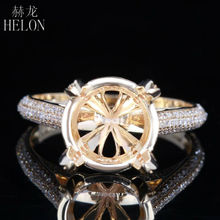 HELON 10-11mm Round Cut Real 14K Yellow Gold 0.42ct Diamond Wedding Engagement Semi Mount Setting Ring Women Trendy Jewelry Gift 2024 - buy cheap