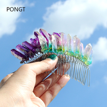 Raw Crystal wedding hair comb Handmade quartz natural stone hair ornaments tiara jewelry bridal hair accessories hair pins 2024 - buy cheap