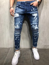 Весна 2019 мужские модные узкие брюки рваные джинсы стрейч рваные джинсы-скинни эластичные длинные джинсовые брюки облегающая одежда 2024 - купить недорого