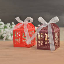 100pcs/lot Two birds Shaped Hollow Carriage Baby Shower Wedding Favors Gifts Candy Boxes With Ribbon Party decoration Supplies 2024 - buy cheap