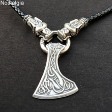 Nostalgia Viking Axe Pendant Wolf Head Leather Chain Necklace Slavic Perun Axe Gothic Amulet Talisman Jewlery 2024 - buy cheap