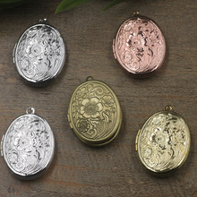 10 PCS 23*29mm 7 Colors Plated Metal Copper Oval Shape Flowers Carved Photo Locket Pendant For Jewelry Making 2024 - buy cheap