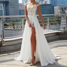 Cheap Beach Wedding Dresses 2020 Robe Mariage Vintage Lace Top Elegant Women Ivory Bridal Dress Side Split Boho Wedding Gown 2024 - buy cheap