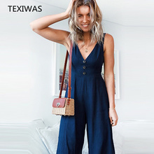 TEXIWAS Casual summer jumpsuits women sleeveless backless bandage lace-up  Elegant Wide leg pants Overalls V-neck street rompers 2024 - buy cheap