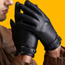 Мужские тонкие перчатки из натуральной овечьей кожи, зимние теплые перчатки из толстого плюша с сенсорным экраном для вождения, A42 2024 - купить недорого