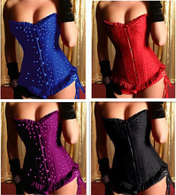 Wholesale Plus Size S-6XL 2015 Sexy Steel Boned Crystal Court Bustiers Corsets Thong Sexy Lingerie Hot Women Lacing Corset Tops 2024 - buy cheap