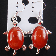 Free Shipping Women Fashion Jewelry  21x32mm Red Carnelian Turtle Bead Dangle Earrings Pair C4182 2024 - buy cheap