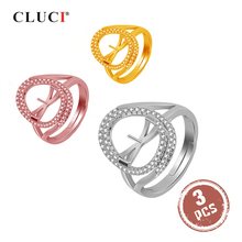 CLUCI 3pcs 925 Sterling Silver Zircon Pearl Ring Mounting for Women Silver 925 Jewelry Adjustable Eye Shaped Open Rings SR2121SB 2024 - buy cheap