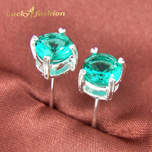 5Pairs 1 Lot New Cheap Wholesale Silver Plated Jewelry Round Green Stone Stud Earrings Zirconia Earrings 2024 - buy cheap