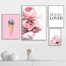 Pink Rose Flower Green Cactus Love Quote Nordic Posters And Prints Wall Art Canvas Painting Wall Pictures For Living Room Decor 2024 - buy cheap