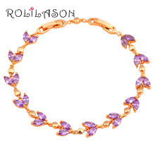 ROLILASON fancy design Purple crystal Zircon shinning Golden charm bracelet for women dinner fashion jewelry TB823 2024 - buy cheap