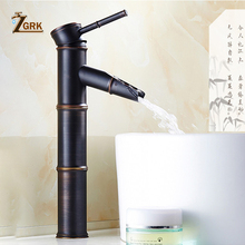 ZGRK Black Brass Waterfall Bathroom Sink Faucet Vessel Tall Bamboo Water Tap Retro Single Hole Basin Faucets 2024 - buy cheap