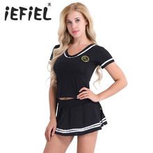 iEFiEL Women Girl Sexy Cosplay Lingerie Set Cheerleader Sailor Costumes Clubwear Outfit Short Sleeve T-shirt Top with Mini Skirt 2024 - buy cheap
