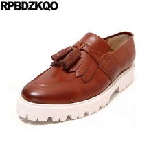Creepers Brand Genuine Leather Loafers Tassel Men British Style Casual Brown Shoes Famous Square Toe Spring Platform Runway 2024 - buy cheap