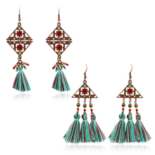 Bohemian Tassel Drop Earrings Retro Triangle Hollow Symmetrical Geometric Colored Beads Tassel Earrings Women's Glamour Jewelry 2024 - buy cheap