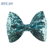 10pcs/lot 3.4*2.6'' Sequin Bow Glitter Leather Hairbow with Clip Hair Accessories Kids Photography Props HDJ148 2024 - buy cheap