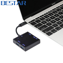 Hub negro USB 3,1 tipo C USB-C múltiples 3 puertos adaptador de Hub y TF SD MS lector de tarjetas Hub usb para nuevo Macbook y Chromebook de 12 pulgadas 2024 - compra barato