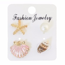 Lovely  4Pcs/Set Star Earrings Imitation Pearl Shell Conch Starfish Stud Earrings For Woman Oorbellen Christmas Jewelry Gifts 2024 - buy cheap
