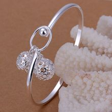 Free shipping 925 jewelry silver plated jewelry bangle fine fashion double solid ball bangles wholesale and retail SMTB174 2024 - buy cheap