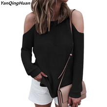 2018 Ring Fashion Sexy Round Neck Long-sleeved Women's Sweater Long-sleeved Off-the-shoulder Hollow Knit Sweater Thin Section 2024 - buy cheap