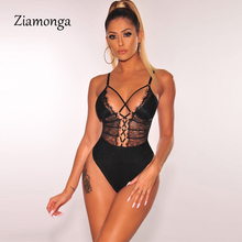 Ziamonga Hollow Out Sexy V Neck Lace Bodysuit Sleeveless One Piece Body Feminino Romantic Sheer Teddy Fashion Black Bodysuits 2024 - buy cheap