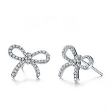 Fancy bowknot Engagment Diamond Stud Earring Genuine 925 Sterling Silver Earrings Jewelry Girlfriend 2024 - buy cheap