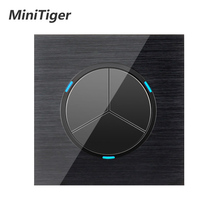 Minitiger-Interruptor de luz de pared de lujo, 3 entradas, 1 vía, clic aleatorio, encendido/apagado, con indicador LED, Panel de Metal de aluminio negro 2024 - compra barato